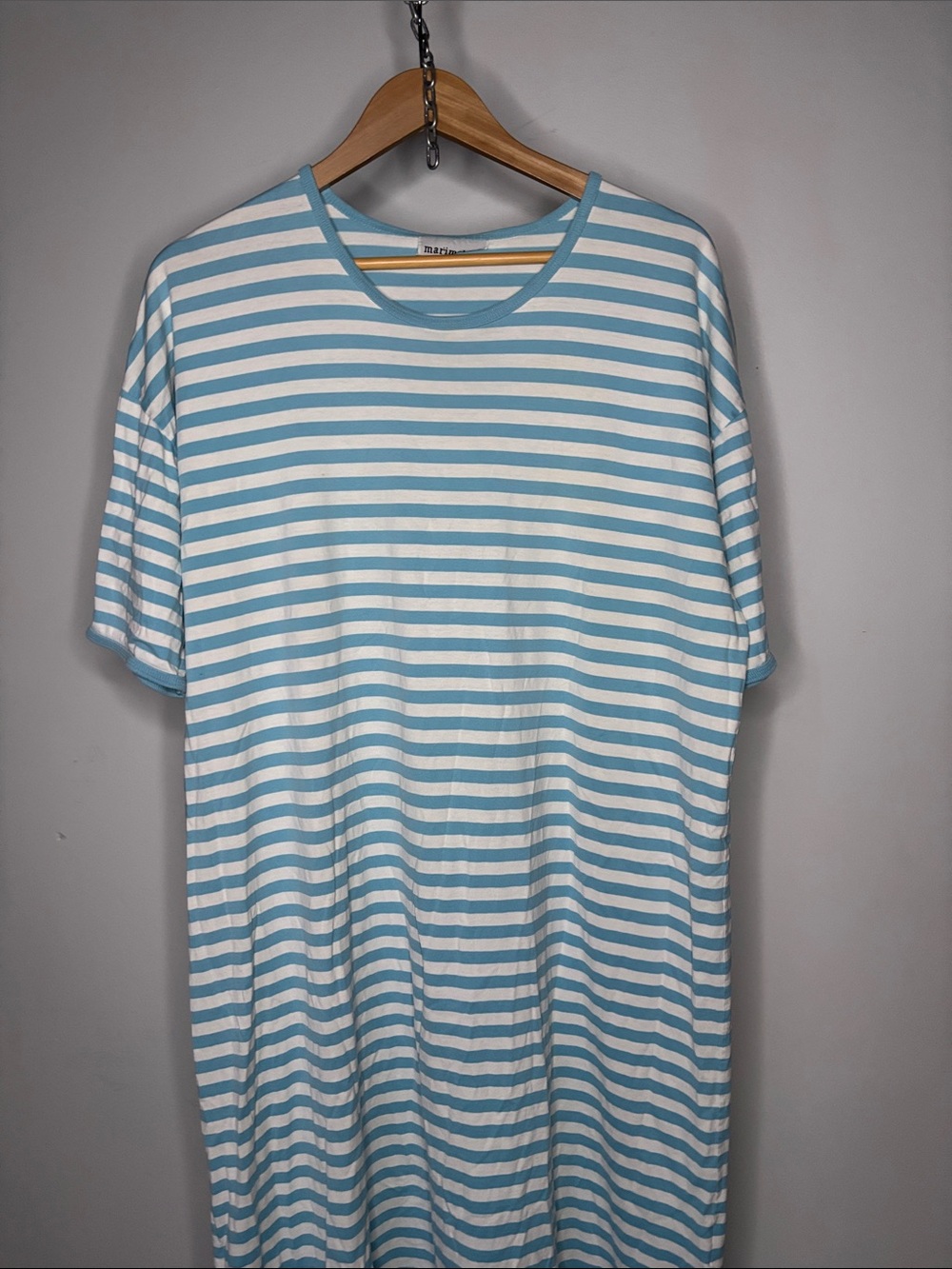 Marimekko Finland Light Blue and White Striped Cotton Tee Dress - Picture 3 of 6